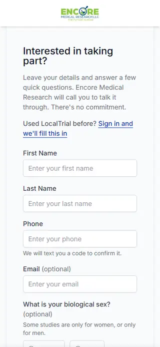 The form to apply to a study, on a phone