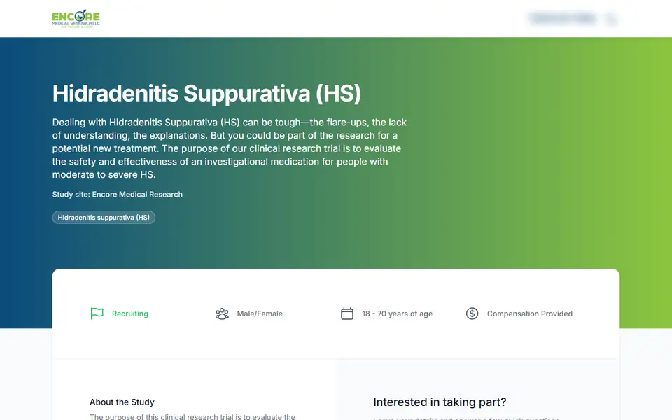 A study's landing page on a laptop: its name, a plain-words summary, and who can take part